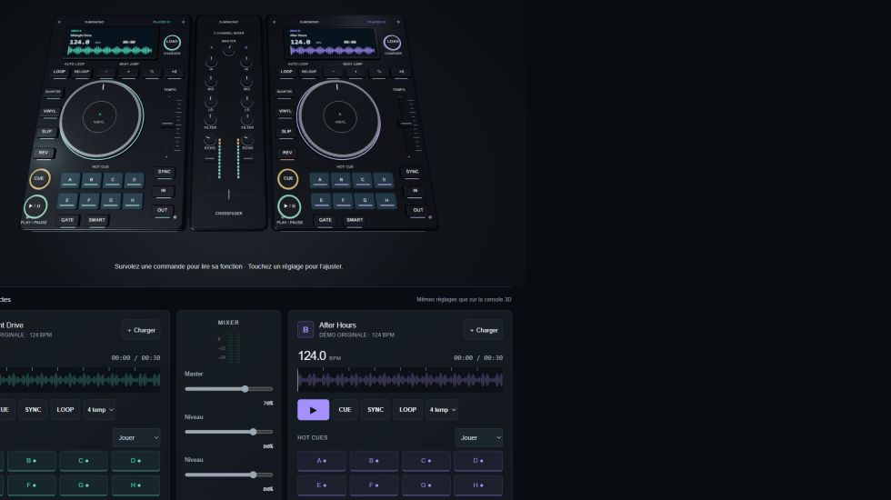 Les deux platines et la table de mixage de l’application DJ gratuite